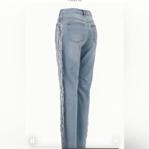 SHEIN Light Blue Boot Cut Jeans with Fringe